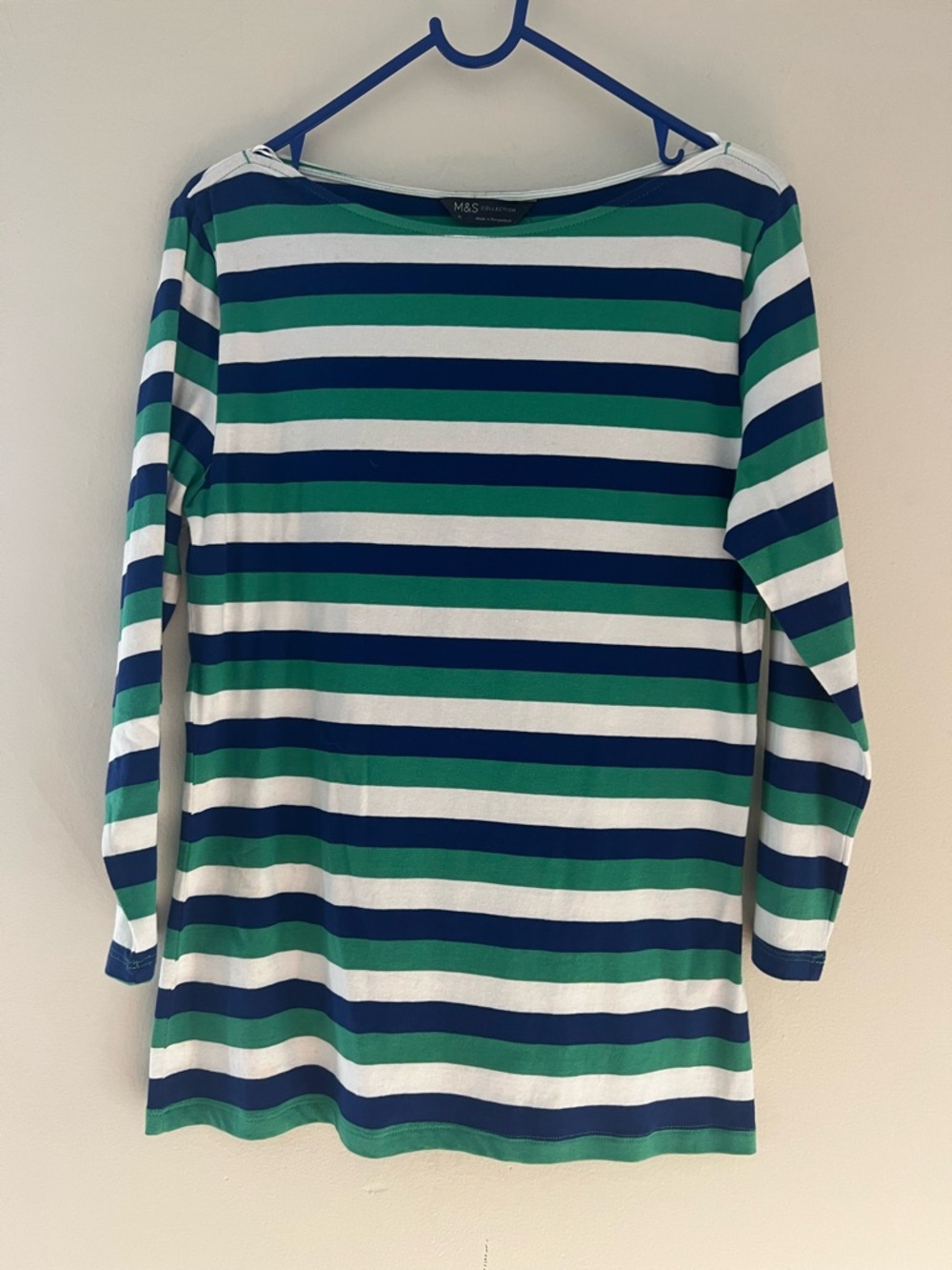 Blue, Green & White Striped Women's Long Sleeve Top